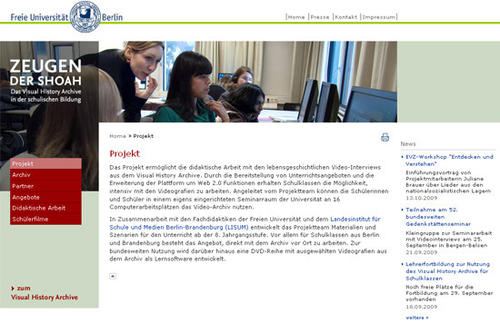 Mai: Vorstellung des multimedialen Archiv-Projekts „Zeugen der Shoah. Das Visual History Archive in der schulischen Bildung“, das einen Zugang zu über 50.000 Video-Interviews mit Zeugen des Holocaust bietet