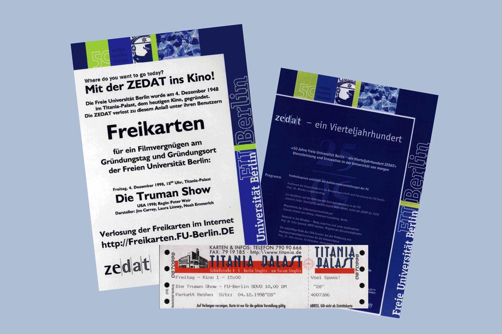 Im Kinosaal Titania-Palast fand am 4. Dezember 1948 die Gründungsfeier der Freien Universität Berlin statt. Am 4. Dezember 1998 lud die ZEDAT dorthin ein, um ihr 25-jähriges Bestehen zu feiern.
