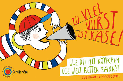 Manchmal hilft nur ein Megaphon: "Zu viel Wurst ist Käse" ist einer von vielen Hinweisen, mit denen die Klimaschutz-Fibel Schülerinnen und Schülern Tipps für einen umweltbewussten Alltag geben will.