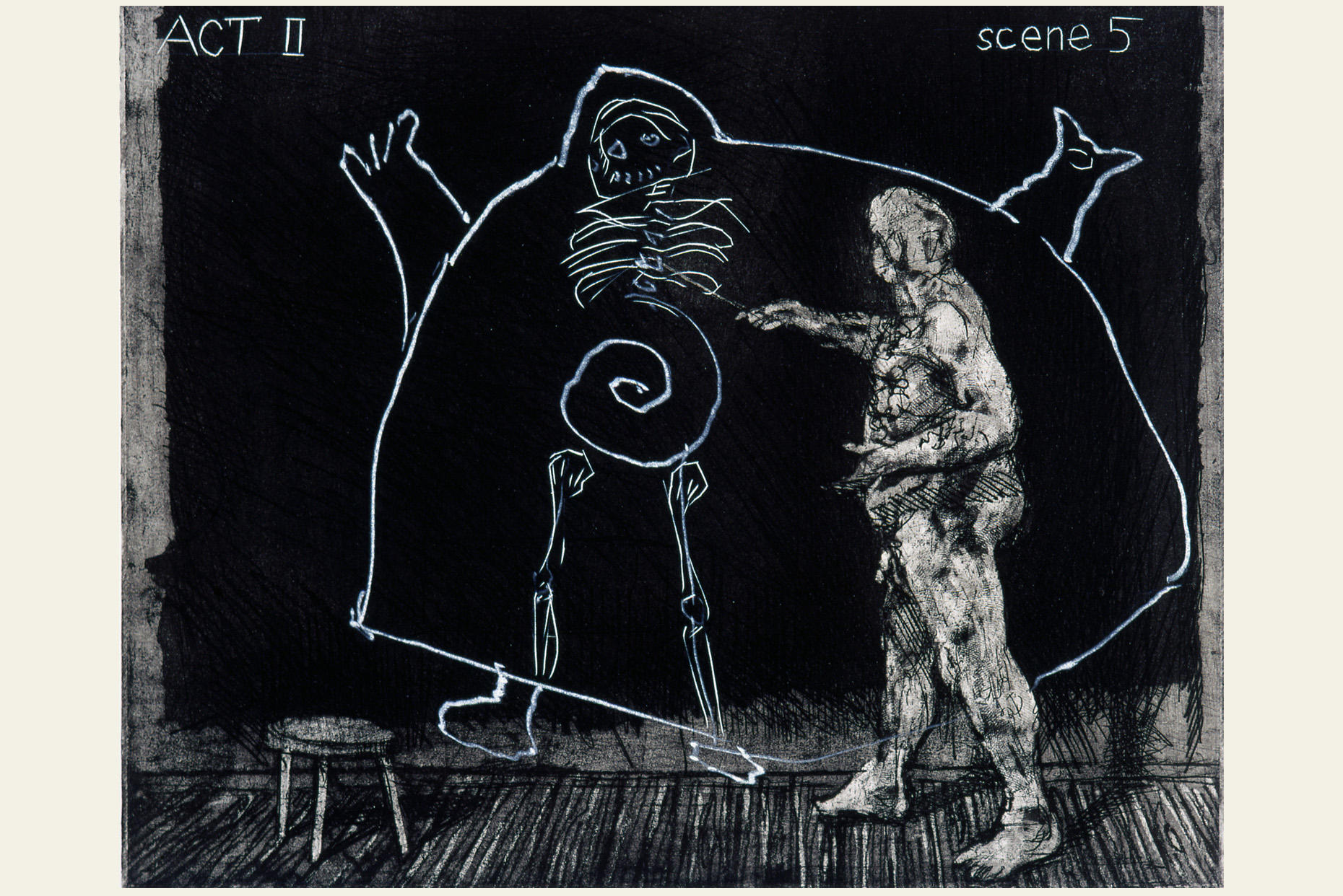 William Kentridge: Blatt aus: Ubu Tells the Truth, 1996/97. Radierung