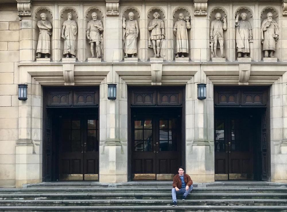 Statues of famous figures like Plato and Newton decorate the University of Birmingham’s main building, named after the British architect Aston Webb.