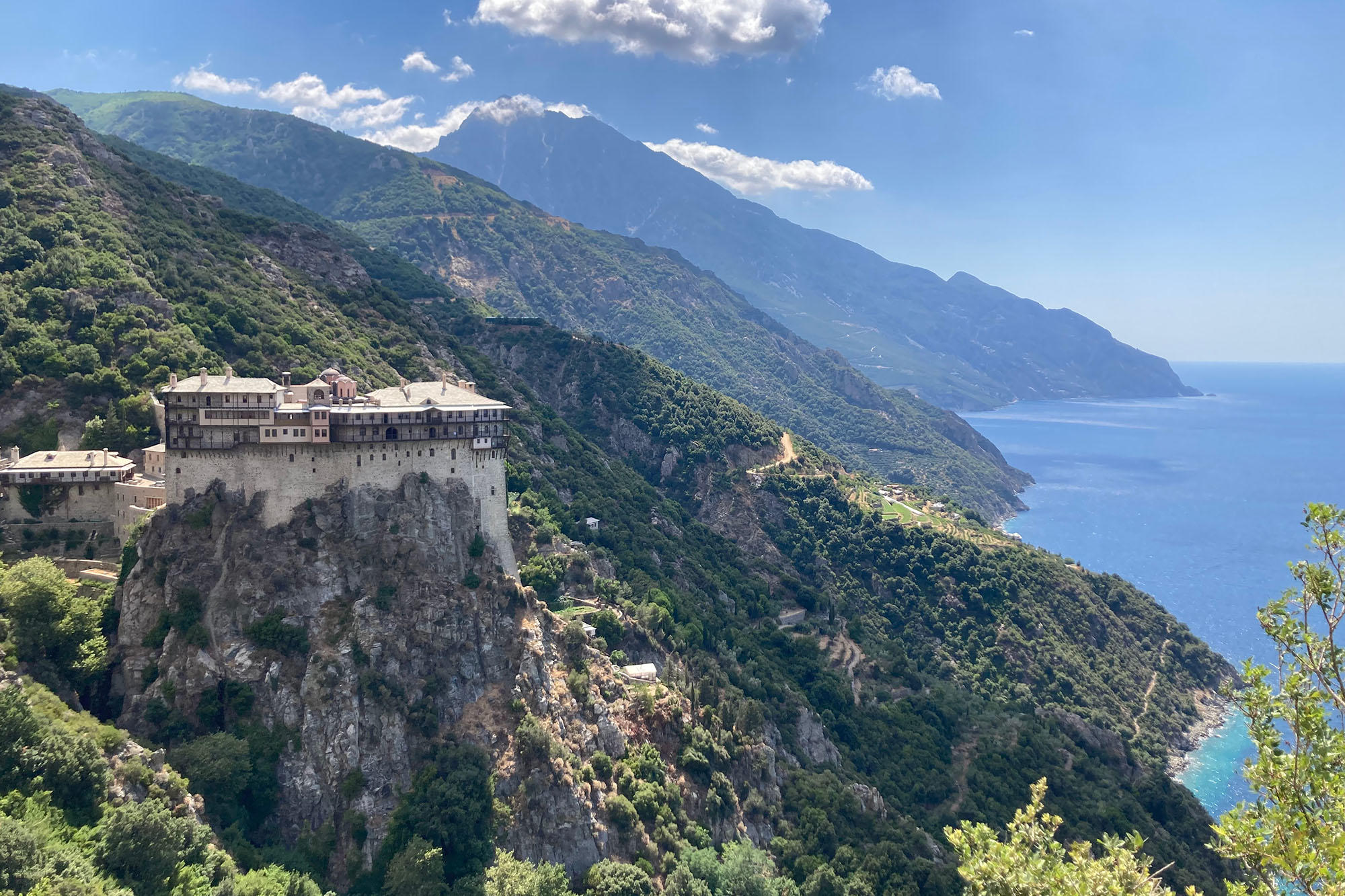 The monasteries (here: Simonopetra) that cling to its steep hills and cliffs house some of the oldest known copies of the Bible, along with illuminated manuscripts from throughout Europe