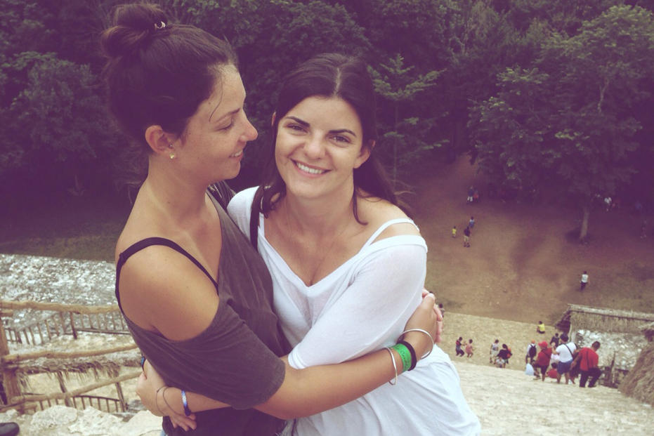 Estefanía and her friend Laura front of the ruins of Ek Balam on the Yucatan peninsula in Mexico.