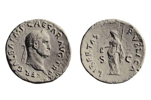 Sesters des Galba mit der Darstellung der libertas publica, 68 nach Christus.