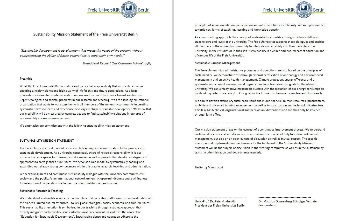 Sustainability mission statement