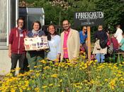 V.l.n.r.: Julius Naser (Unigardening), Isabella Smolin und Anna Maria Mintsi-Scholze (sevengardens), Hans Jörg Henning (Bündnis 90/Grüne)