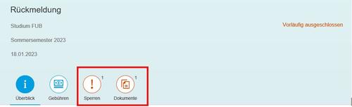 Anzeige hochgestellte 1 im Reiter Sperren und Dokumente
